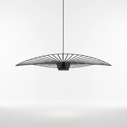 Lysverden large black flat disc pendant light with ribbed fiber design for modern boho interior lighting