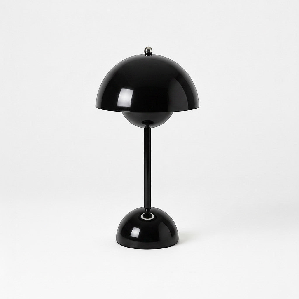 Lysverden black cordless touch table lamp inspired by Flowerpot design, made of PC, with dimmable light.
