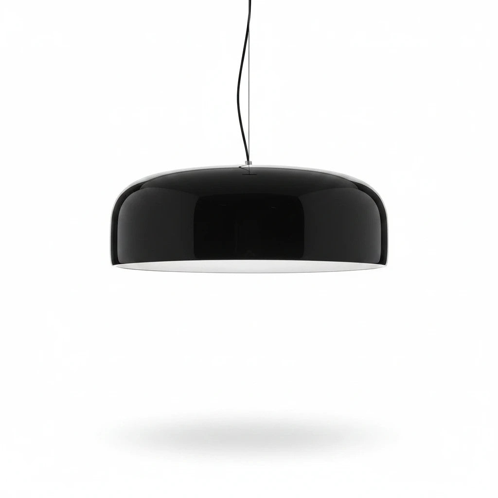 Lysverden Kuppelpendel black glossy metal dome pendant lamp with a minimalist Scandinavian design.