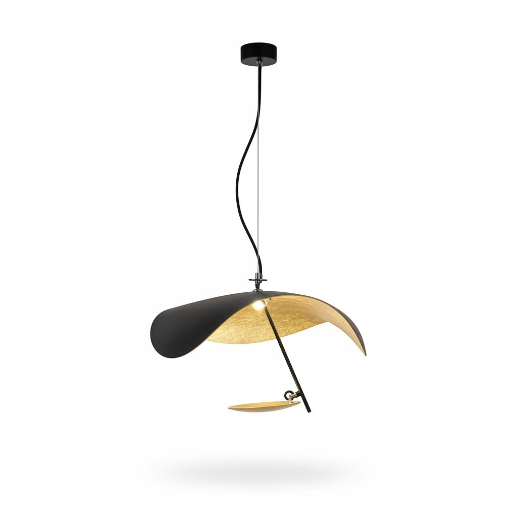 Lysverden modern black and gold bowl pendant light with a flat disc design for indirect ambient lighting