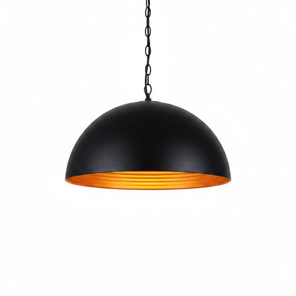 Lysverden matte black metal dome pendant light with a reflective gold interior hanging on a chain