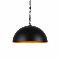 Lysverden matte black dome pendant light with a reflective gold interior, suspended by a matching black chain.
