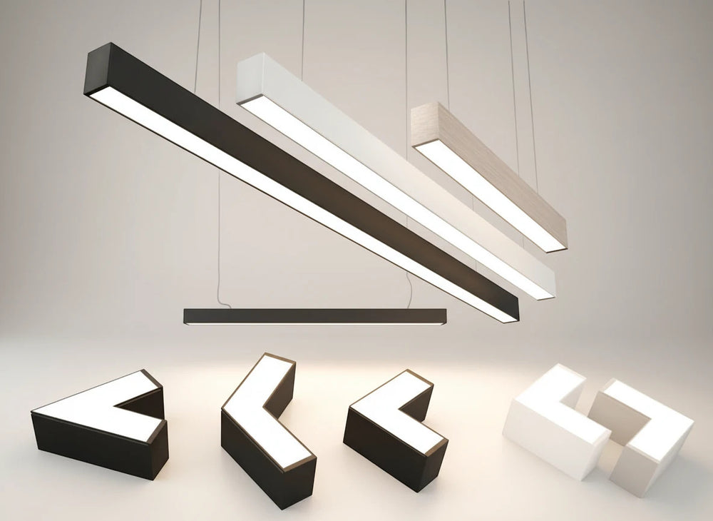 Lysverden black 36W linkable LED linear pendant light, 4000K neutral white, 1200mm length, modern industrial style.