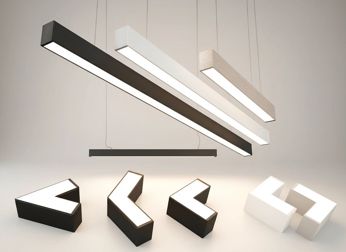 Lysverden black 36W linkable LED linear pendant light, 4000K neutral white, 1200mm length, modern industrial style.
