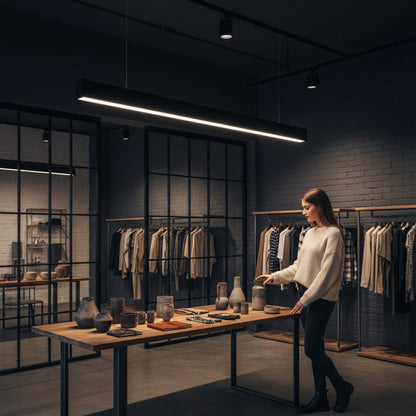 Lysverden black linkable LED linear pendant light, 36W, 4000K neutral white light, 1200mm length.