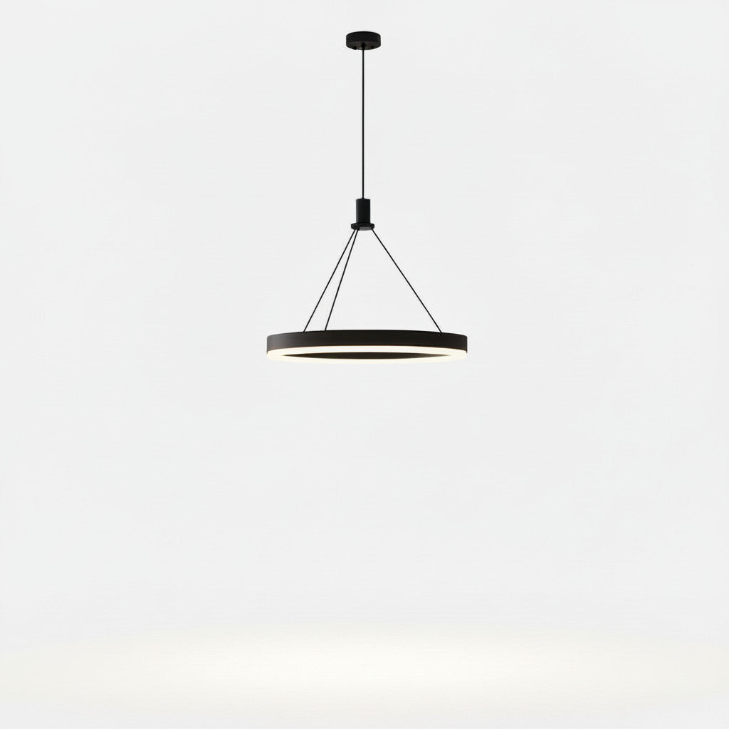Lysverden minimalistisk sort LED-ringpendel med varmhvitt lys og moderne metallramme
