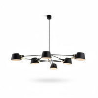 Lysverden modern black chandelier with six adjustable metal shades and gold accents, perfect for minimalist interiors.