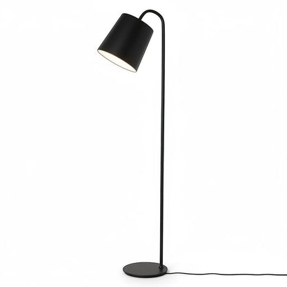 Lysverden black metal floor lamp with a conical shade and integrated LED, featuring a minimalist Scandinavian design.