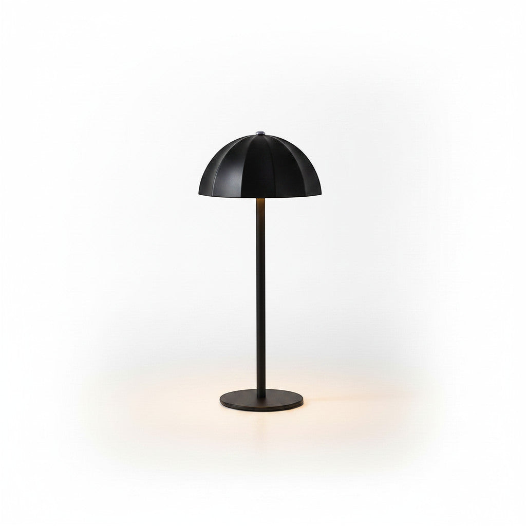 Lysverden black metal mushroom-shaped table lamp with segmented shade and PMMA dome, dimmable, 2000 mAh battery