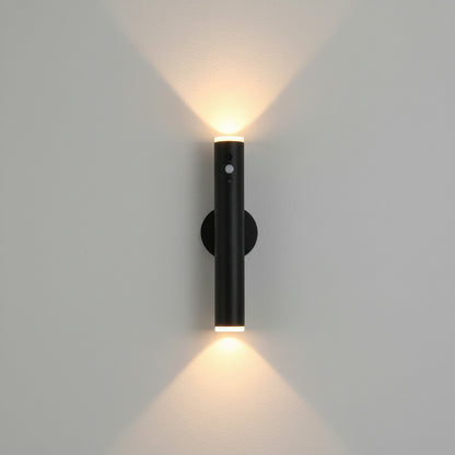 Lysverden black metal vertical wall lamp with up and down light, remote control, and magnetic mount.