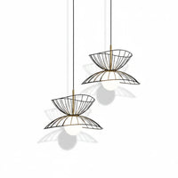 Lysverden black metal wire pendant lights with double bowl hourglass shape and central opal glass globes