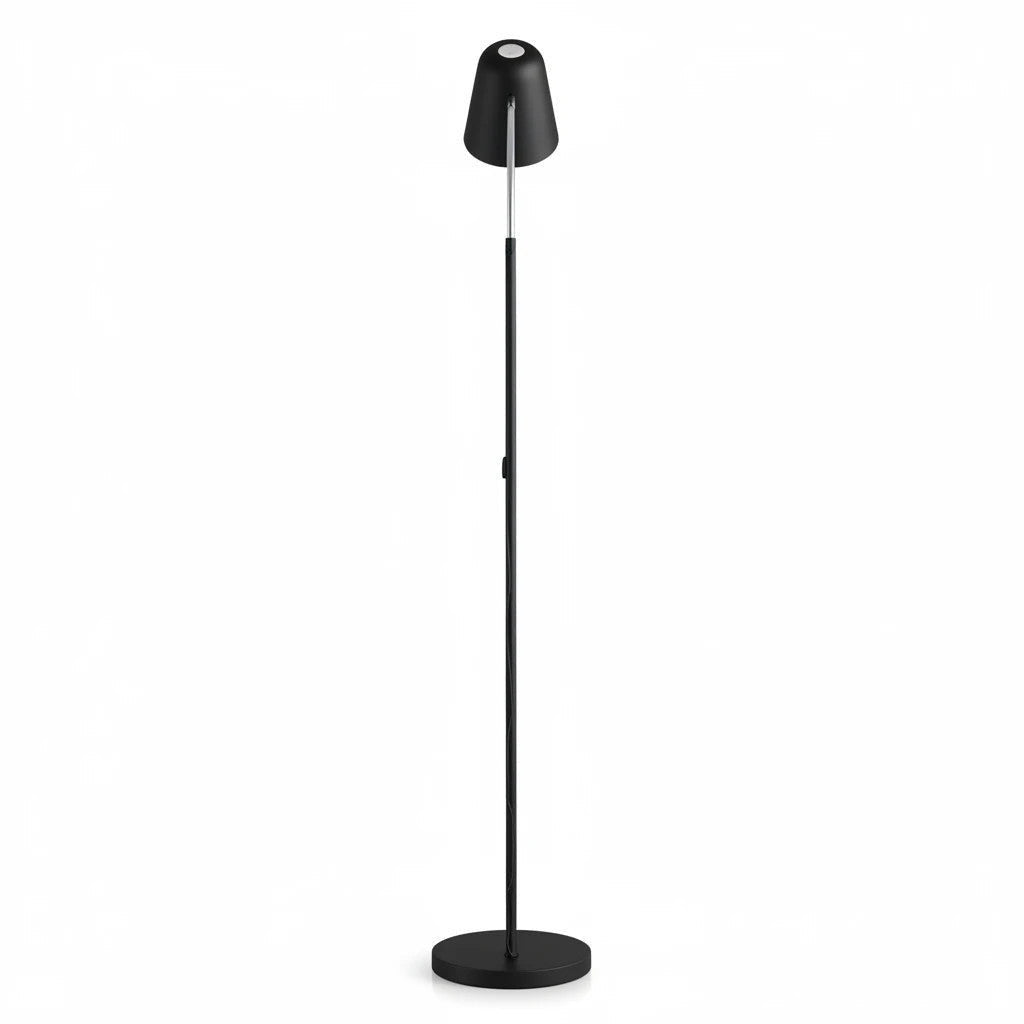 Lysverden minimalist black floor lamp with a sleek metal stand and an adjustable cone-shaped shade for directional light.