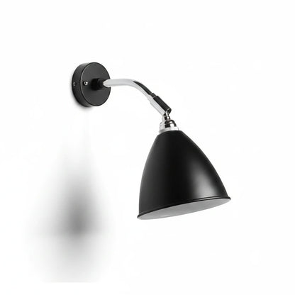 Lysverden black Nordic adjustable wall lamp with a flexible chrome arm and conical shade for reading.