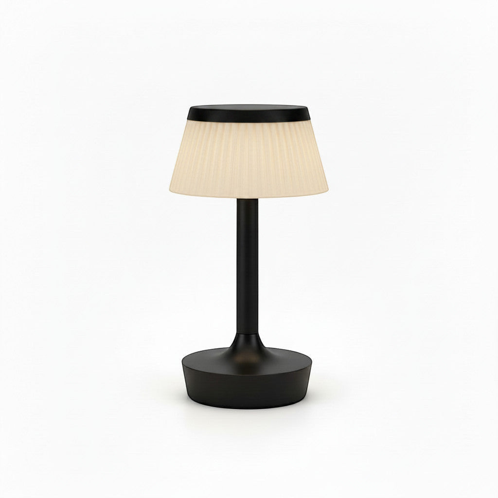 Lysverden black metal table lamp with pleated cream shade, touch control, dimmable, 3 color temps, 2000 mAh battery.