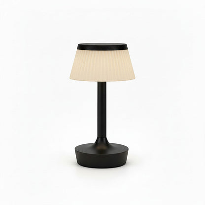 Lysverden black metal table lamp with pleated cream shade, touch control, dimmable, 3 color temps, 2000 mAh battery.