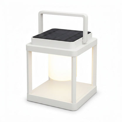 Lysverden black outdoor lantern with solar panel top, USB charging, dimmable warm light, and handle. IP44 rated.