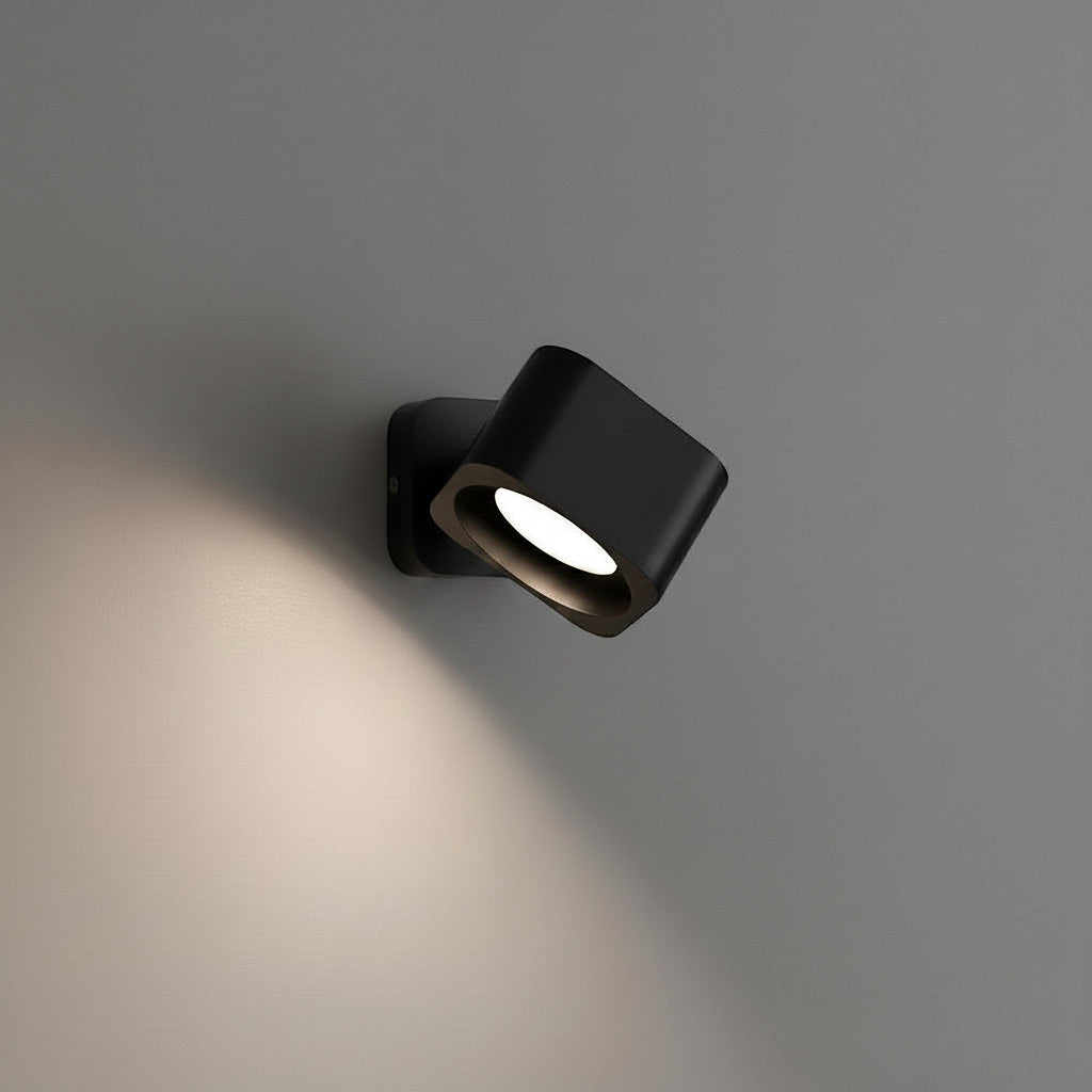 Lysverden black square adjustable wall spotlight with touch control and remote. 360° rotation.