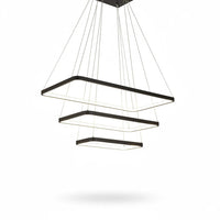 Lysverden modern black square LED pendant light with three tiered geometric rings for dining room lighting.