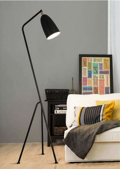 Lysverden black tripod floor lamp with an adjustable cone shade in a modern living room setting