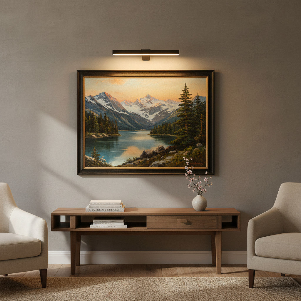 Lysverden modern black metal and PC tube picture light with 300 lumens, dimmable, 3 color temperatures, and USB-C.