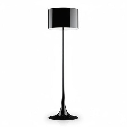 Lysverden black floor lamp with a sleek tulip base and a cylindrical shade for a modern, minimalist living room.
