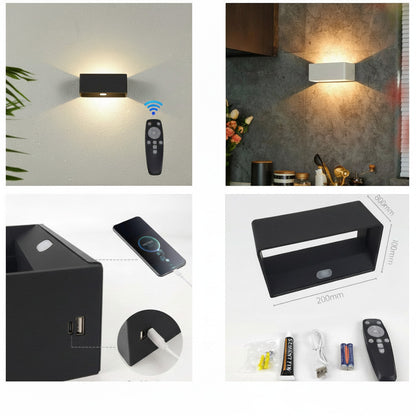 Lysverden black modern wall lamp with up/down light, radar sensor, and USB output. Includes remote control.