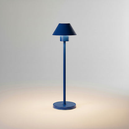 Lysverden cordless blue aluminum bell-shaped table lamp with touch dimming and 3600 mAh battery.