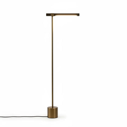 Lysverden minimalist floor lamp with a brass finish and integrated LED light bar on a solid cylindrical base