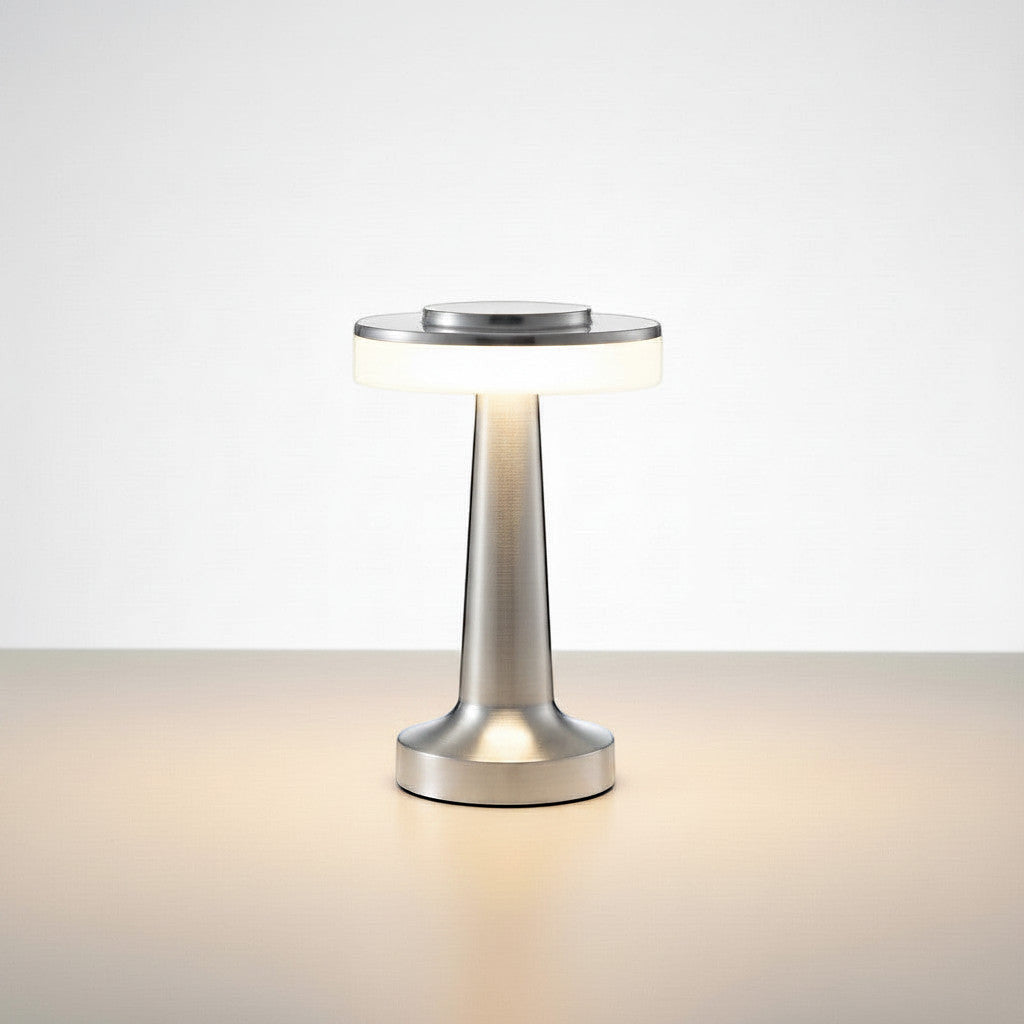 Lysverden brass metal disc-top touch table lamp with 3 brightness levels and 3000K warm light.