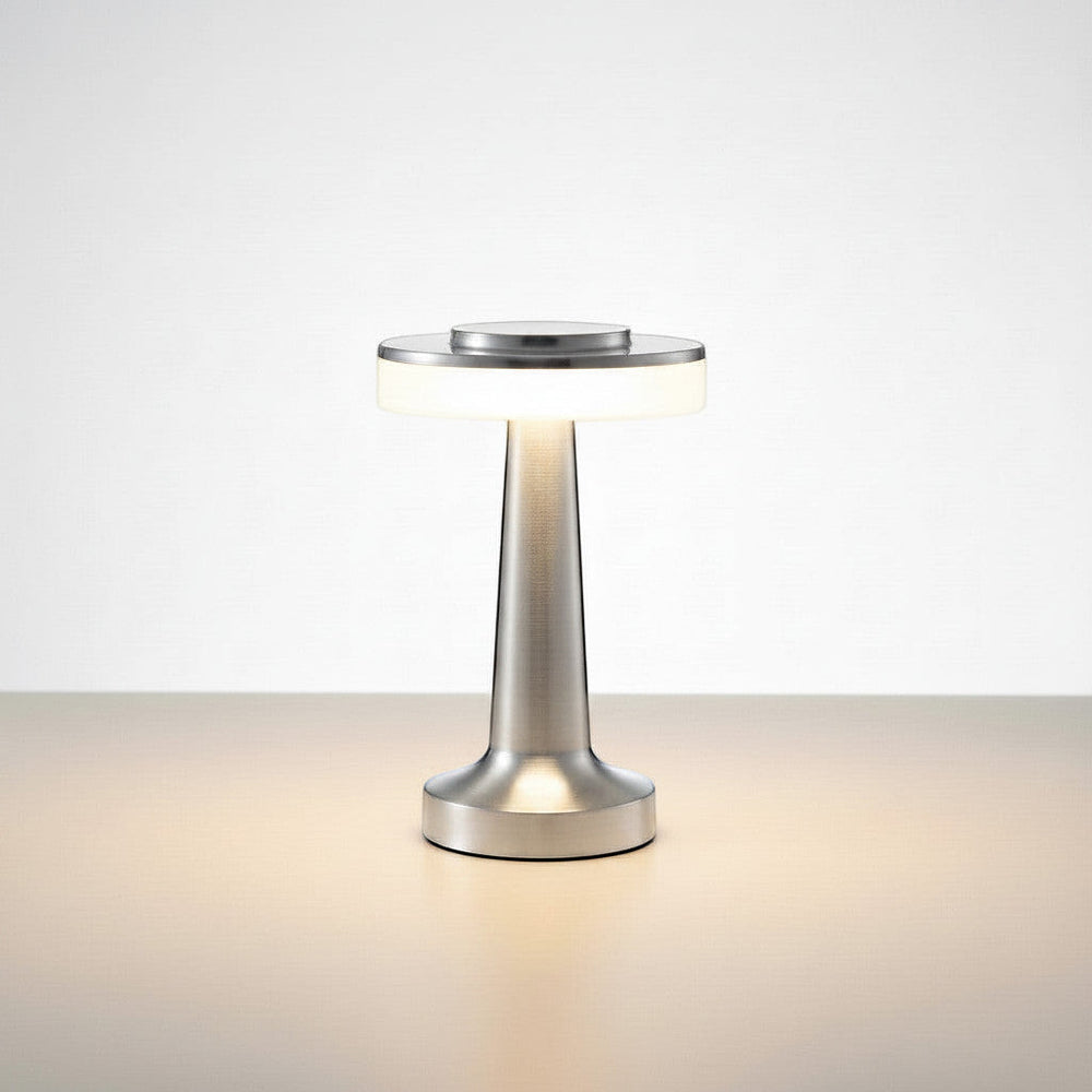Lysverden brass metal disc-top touch table lamp with 3 brightness levels and 3000K warm light.