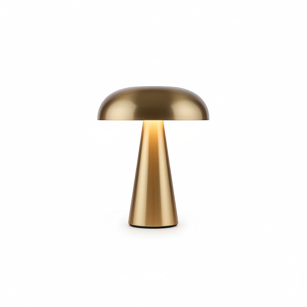 Lysverden brass mushroom table lamp with dome shade, touch control, 4 color temperatures, and 3-level dimming.