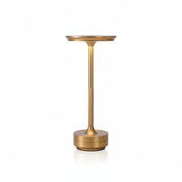 Lysverden brushed aluminum cordless table lamp with flat disc top, touch control, and 3 color temperatures.