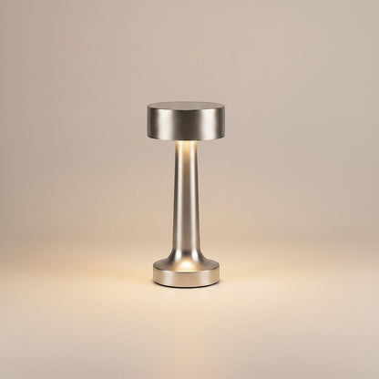 Lysverden brushed aluminum cordless table lamp with disc top, 4 color temperatures, and 3-level dimming.