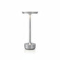 Lysverden cordless table lamp in brushed aluminum with a flat disc top and touch control. Features 3 color temperatures and dimmable light.