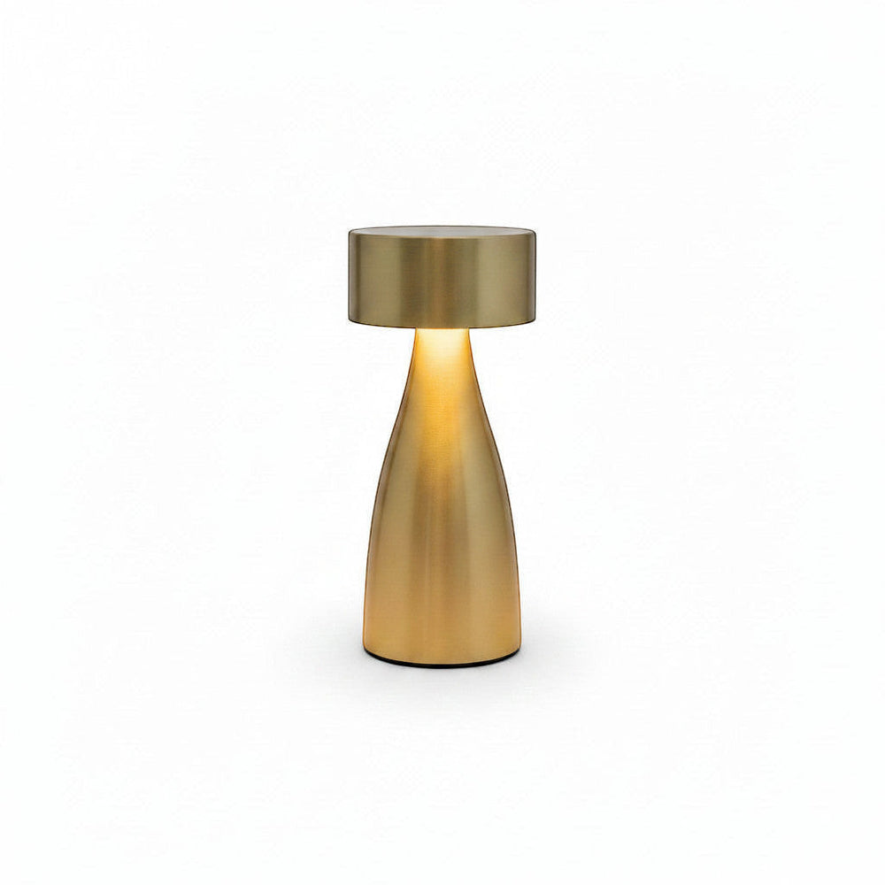 Lysverden brushed aluminum disc-top flute table lamp with 4 color temperatures and touch control.