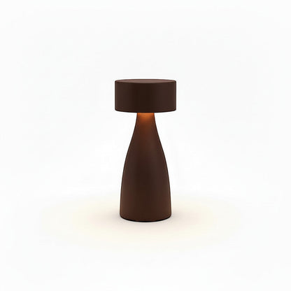 Lysverden disc-top table lamp in brushed aluminum with a flute stem and touch controls. Features 4 color temperatures and 3-level dimming.