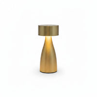 Lysverden brushed aluminum flute table lamp with disc top, touch control, 4 color temperatures, and Qi charging.