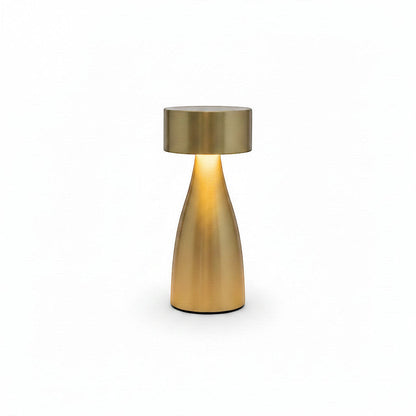 Lysverden brushed aluminum flute table lamp with disc top, touch control, 4 color temperatures, and Qi charging.