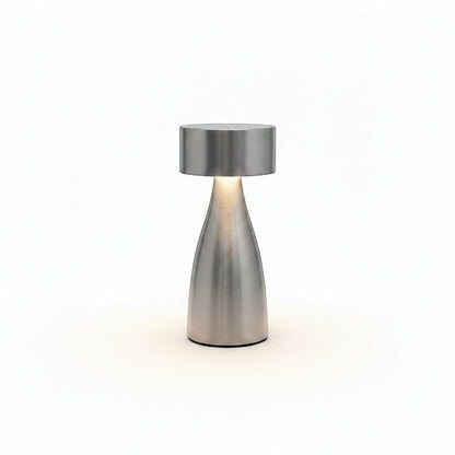 Lysverden brushed aluminum disc-top table lamp with flute stem, touch control, and 4 color temperatures.