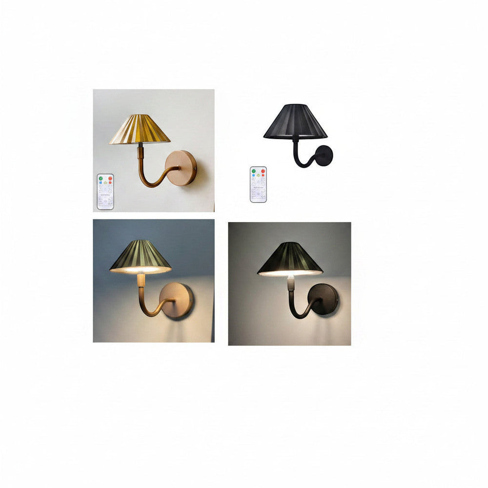 Lysverden classic wall lamp with pleated ABS shade, gooseneck arm, touch control, remote, and 4000 mAh battery.