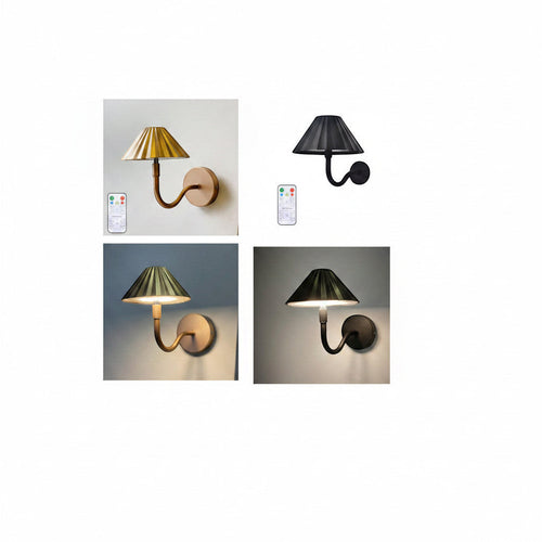 Lysverden classic wall lamp with pleated ABS shade, gooseneck arm, touch control, remote, and 4000 mAh battery.
