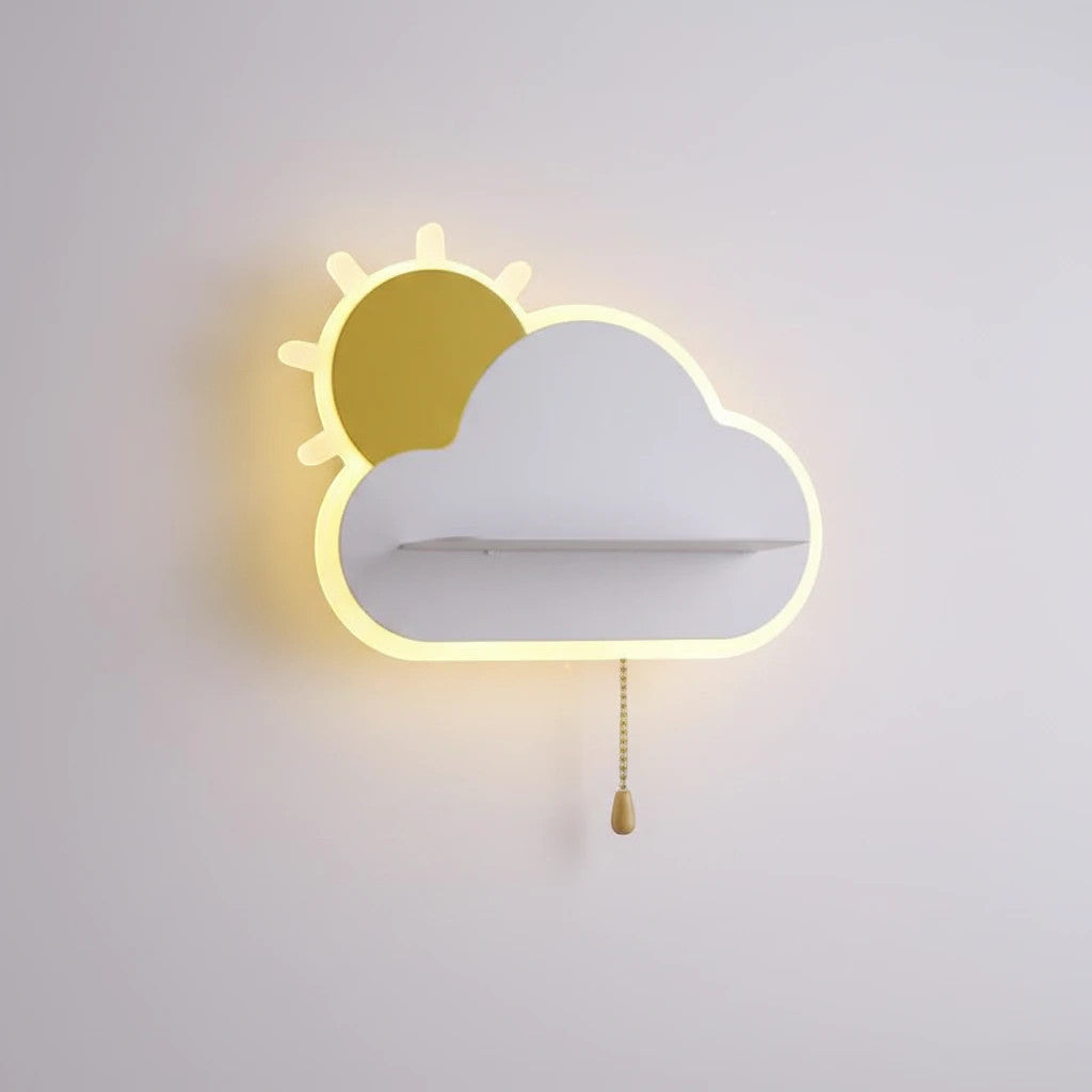 Lysverden cloud and sun wall lamp for kids room with integrated LED lighting and a convenient pull cord switch.