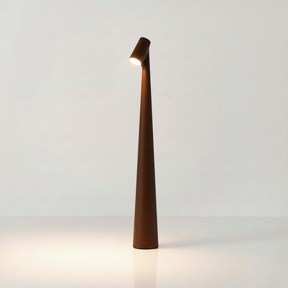 Lysverden tall slim cordless cone table lamp in dark brown aluminum with touch dimming and warm LED light.