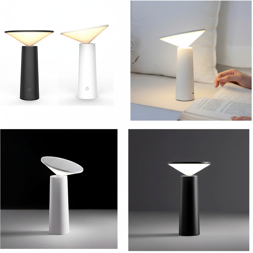 Lysverden Cone modern touch-controlled table lamp in black ABS with adjustable color temperature and dimmable brightness.