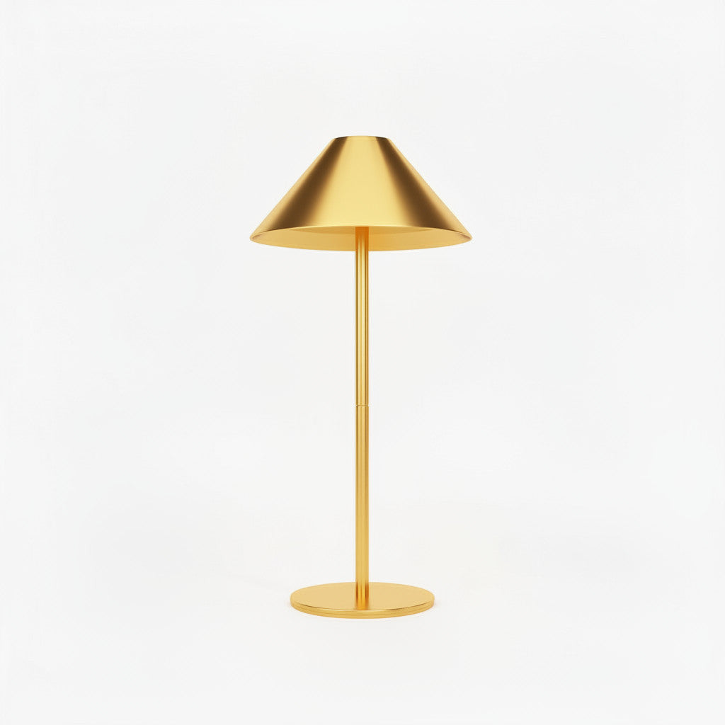 Lysverden cordless table lamp with a conical ABS shade, metal base, and touch dimming. 3000K warm light.
