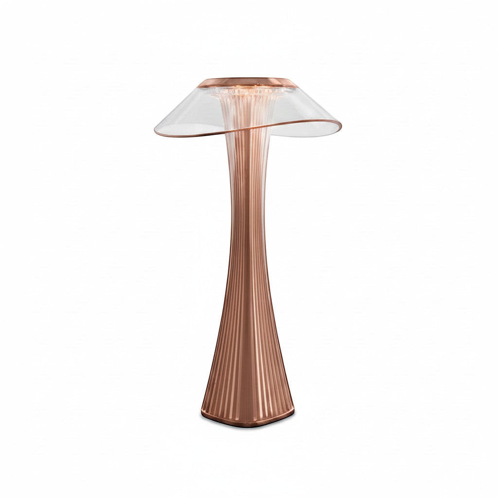 Lysverden copper and clear acrylic ribbed table lamp with touch control and 3 color temperatures.