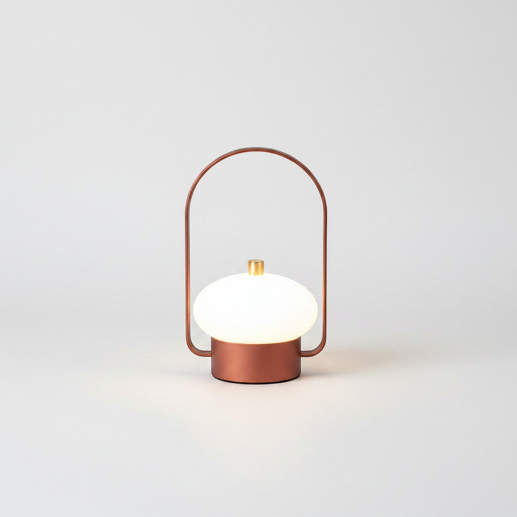 Lysverden copper metal lantern lamp with opal PMMA dome, touch control, 3 color temps, dimmable, rechargeable