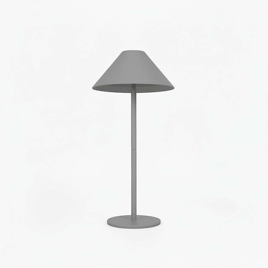 Lysverden cordless table lamp with conical ABS shade, metal base, touch control, dimming, and 3000K warm light.
