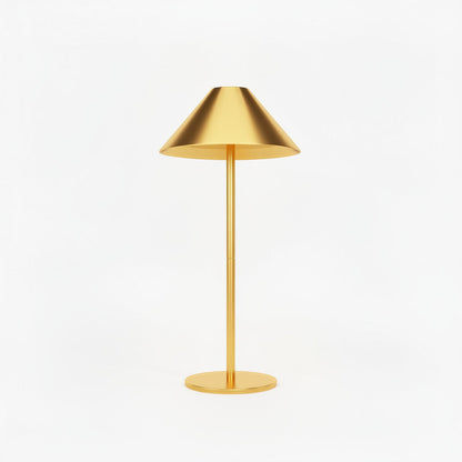 Lysverden cordless table lamp with conical gold ABS shade and metal base, touch control, dimmable, 3000K warm light.