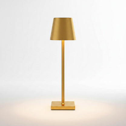 Lysverden cordless Italian profile restaurant lamp in gold aluminum with touch dimming and 3000K warm light.